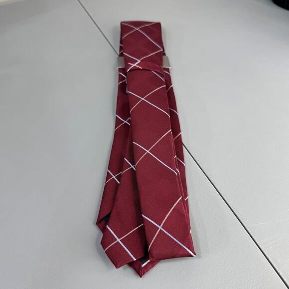 MICHAEL KORS Men's Silk Blend Tie York Grid Burgandy NEW MSRP: $69.50 - Picture 5 of 10